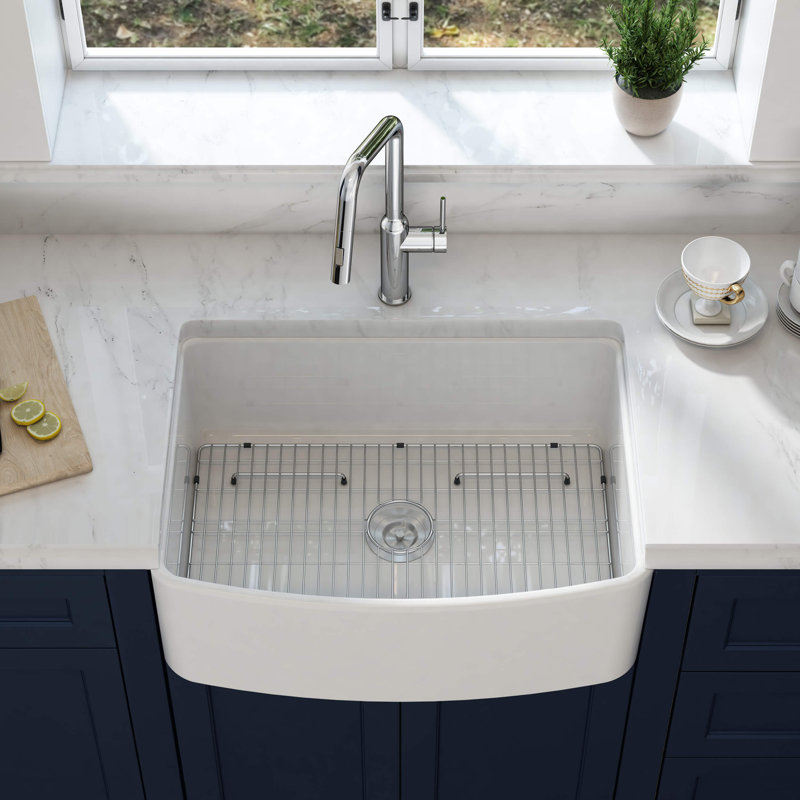 Pure 30" W Single Bowl Fireclay Farmhouse Kitchen Sink Curve Apron