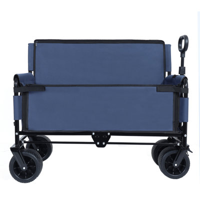 Chariot pliable convertible 3-en-1 avec banquette et rangement - Chariot utilitaire robuste de 500 lb, roues tout-terrain d'une capacité de 180 l pour le camping, la plage, les sports et le jardin