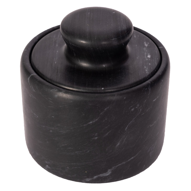 Black Matte Handcrafted Marble Salt Cellar with Lid
