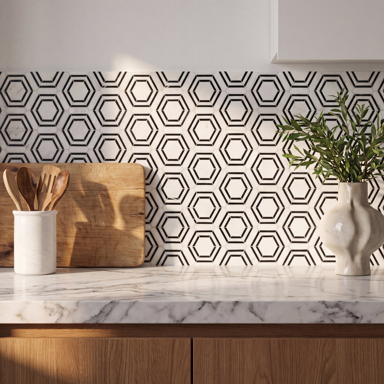 Ackland Lattice Fog Geometric 11 in. x 13 in. Polished Marble Mosaic Floor and Wall Tile, Lattice Noir