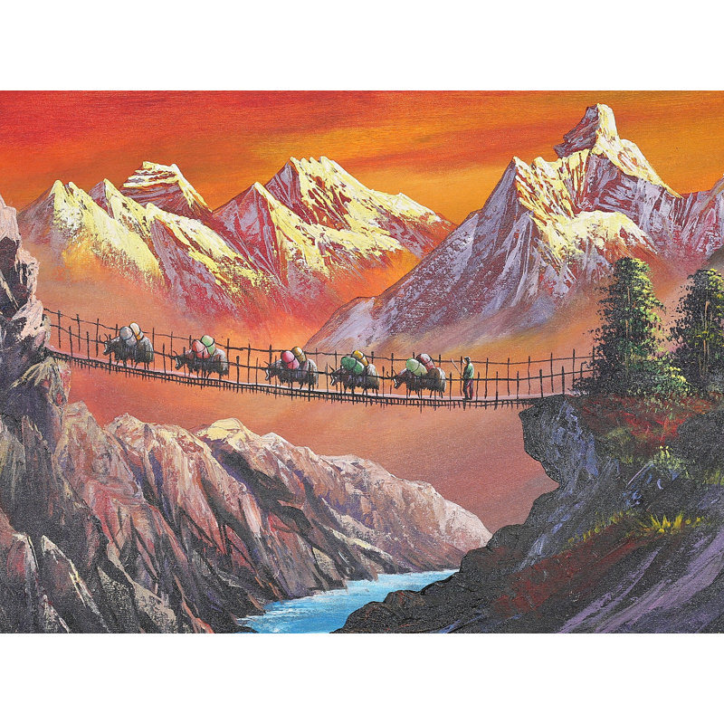 Coucher de soleil près de Mountain Valley | Huile sur toile | Avec cadre