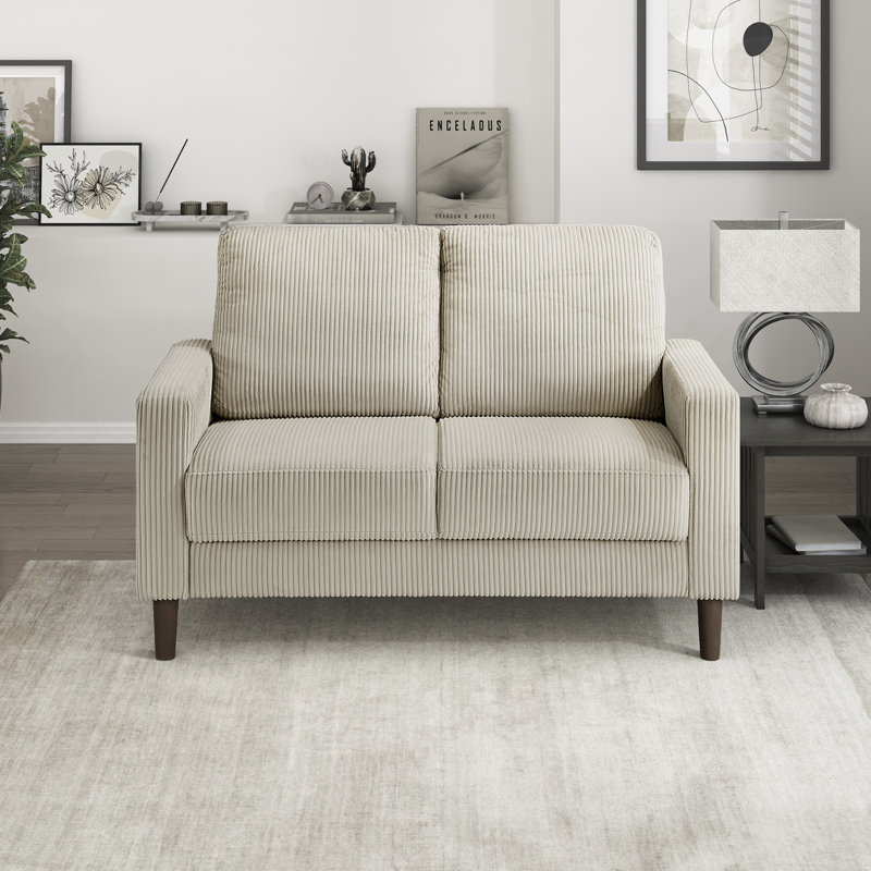 Yancheva 54.5" Square Arms Corduroy Loveseat, Taupe, 36.5" H x 54.5" W x 34" D