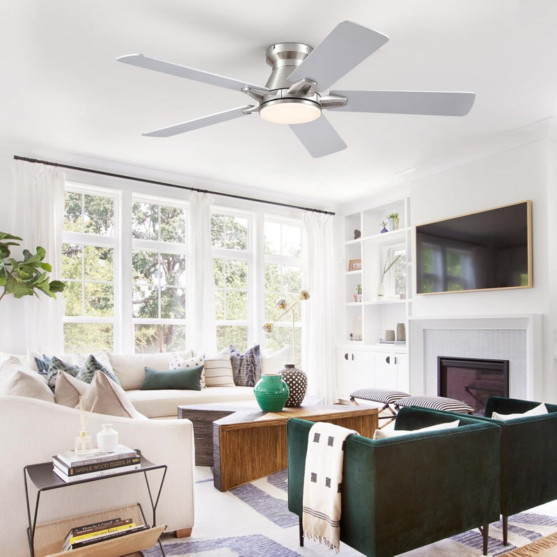 52" Ceiling Fan With Led Light Kit And Remote Control, Nickel