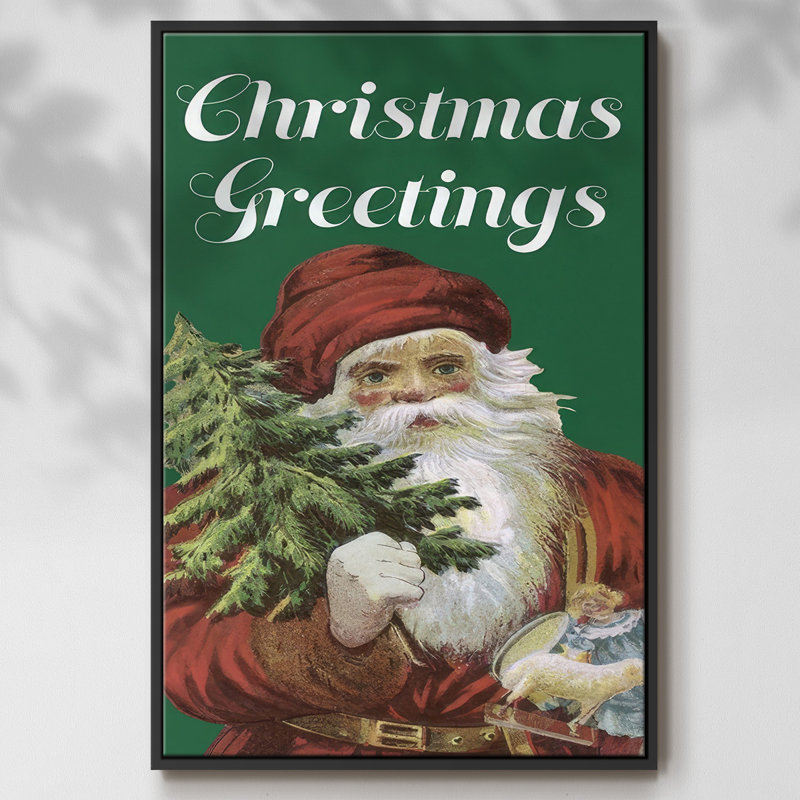 Retro Santa Claus II, reproduction d'art sur toile, Noir, H 25 po x l 17 po x P 1,5 po