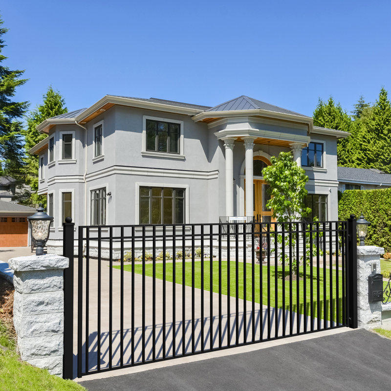 Madrid Style Black Steel Single Swing Driveway Gate 12 x 6 ft