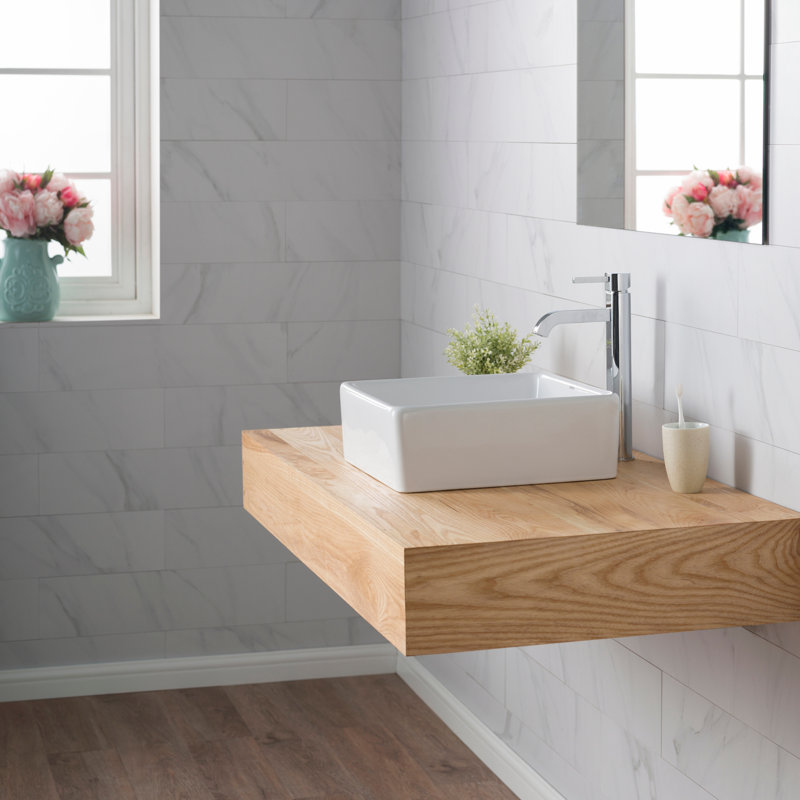 Ceramic White Square Vessel Bathroom Sink