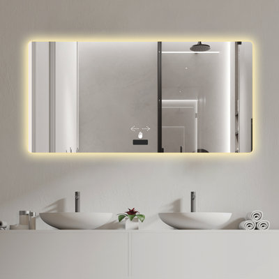 Miroir de salle de bain 48 po x 32 po à DEL rétroéclairé sans cadre avec éclairage, gradation tricolore, antibuée, imperméable, capteur intelligent | Idée de cadeau