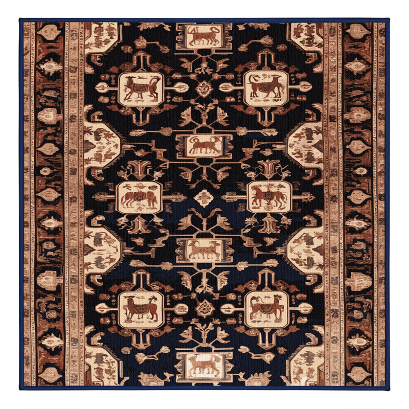 Machine Washable Persian Black Area Rug, Square 3'