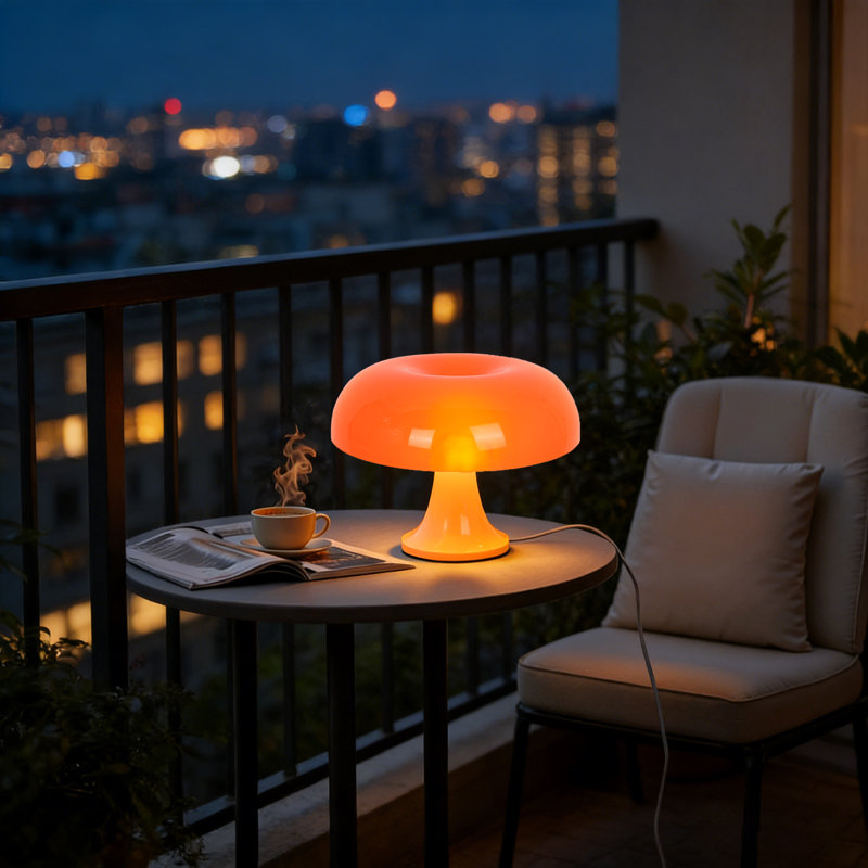 Lampe de table champignon orange avec abat-jour PC, 4 lumières, ampoules à changement de couleur incluses