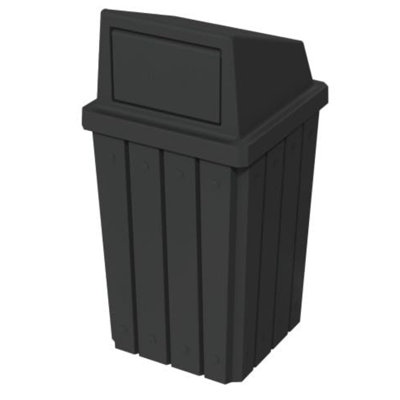 Poubelle commerciale extérieure ou intérieure robuste à lattes en plastique recyclé à 100% 32 gallons Sturdy Essentials Campus avec couvercle à couvercle poussoir | Idéal pour les écoles et les entreprises - Noir