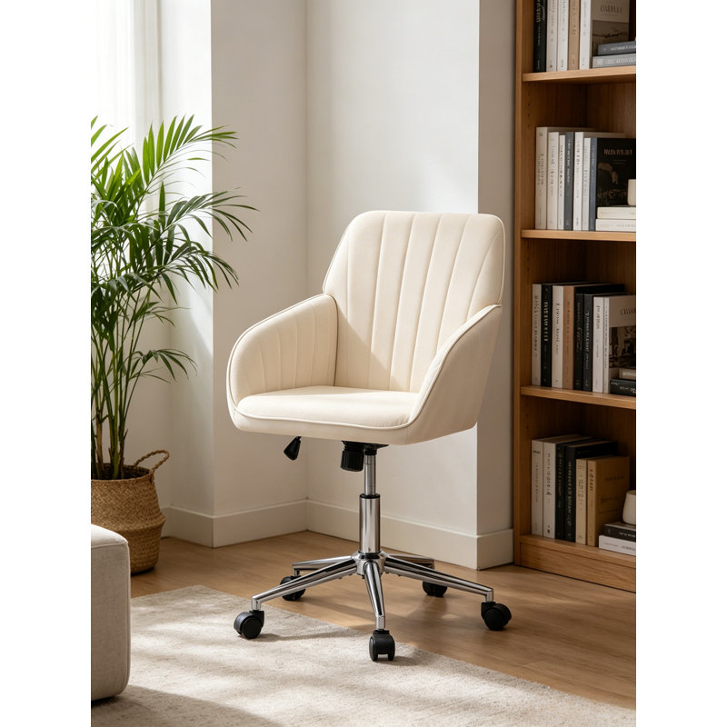 Adjustable Ergonomic Swivel Office Chair, Comfortable Desk Chair With Lumbar Support For Home & Bedroom, Beige