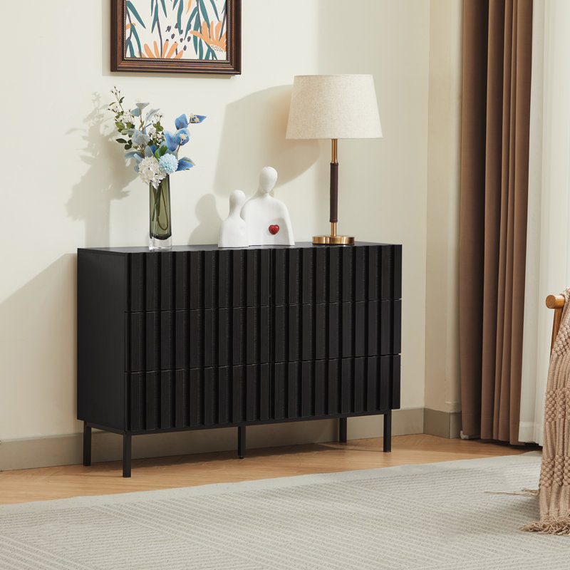 6 Drawer 43.3" W Double Dresser, Black