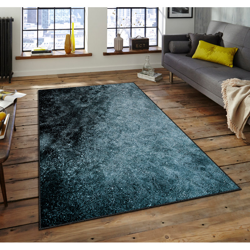 Tapis rectangulaire tissé à la machine en polyester noir / gris Drumheller, Rectangle 3 pi 11 po x 5 pi 11 po