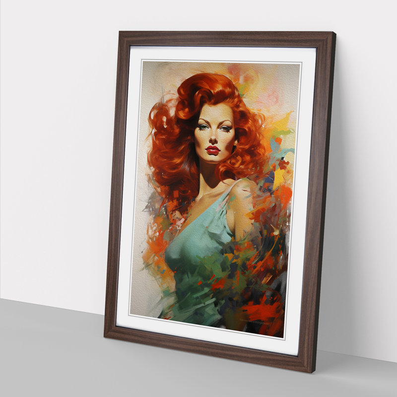 Red Headed Woman Gestural - Framed Print, Walnut, 34cm H x 25cm W x 2cm D