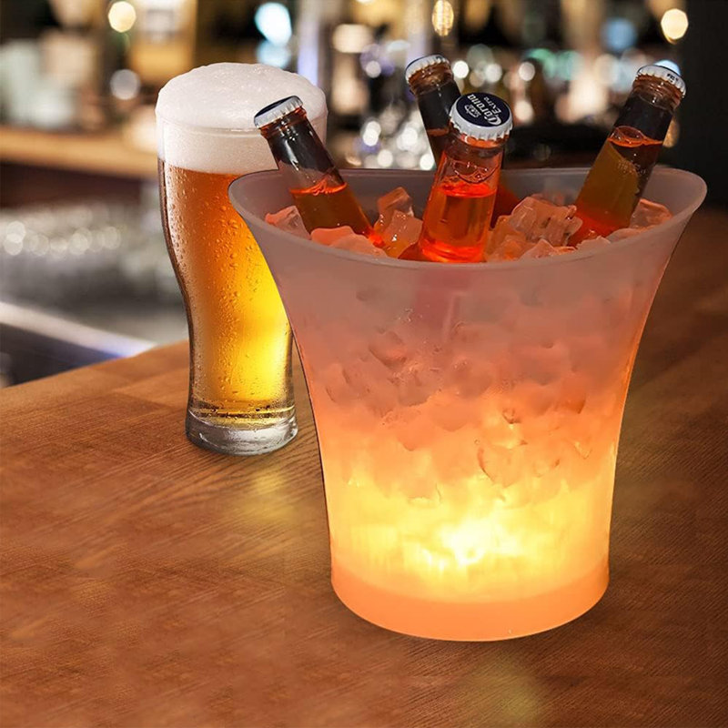 LED Ice Bucket, 5L Large Capacity Multi Colour Changing LED Clear Plastic Ice Bucket
