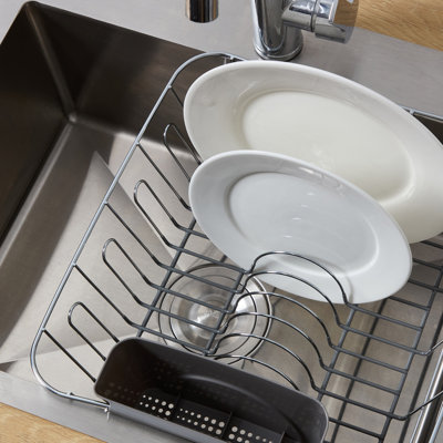 Chrome Plated Steel 2-Piece Compact Dish Drainer with Utensil Caddy