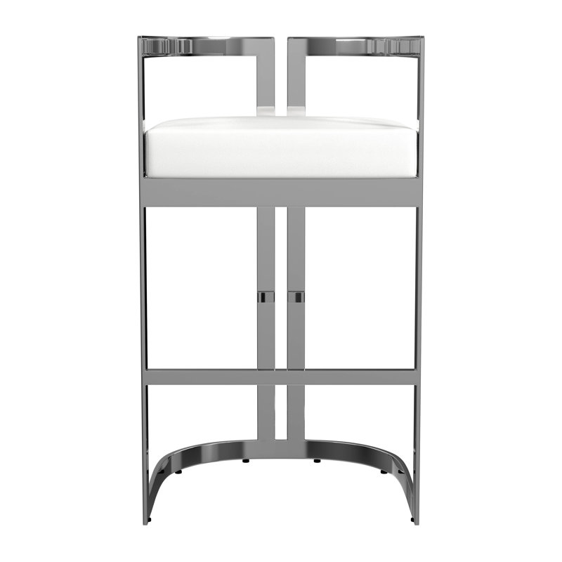 Butler Bravo Faux Leather Counter Stool, White, Silver, Bar Stool (28.5” Seat Height)