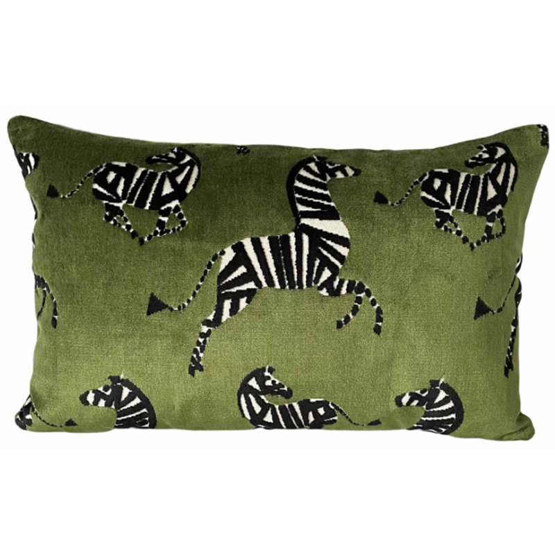 Housse et insert de coussin en velours sauge zèbre