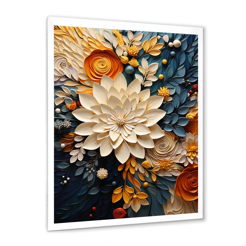 Reproduction d'aquarelle orange sarcelle tourbillon botanique IV, Cadre photo unique, H 32 po x l 16 po, Blanc