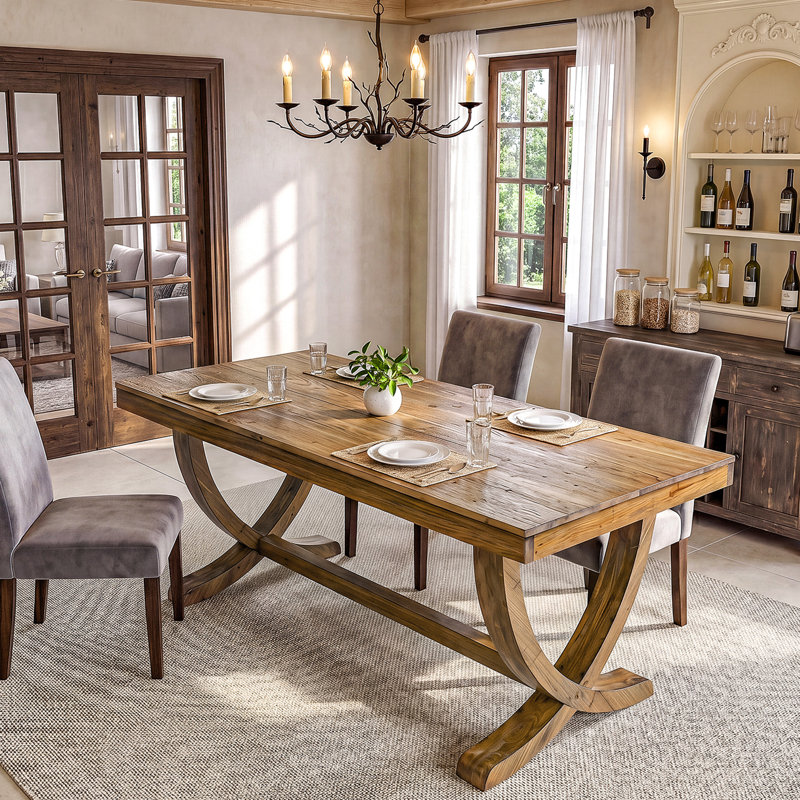 Wood Top Dining Table with Wood Base