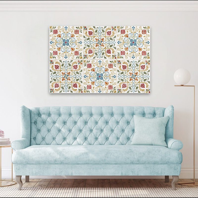 Motif méditerranéen I - art bleu-brun à losanges bourgogne, H 40 po x l 60 po