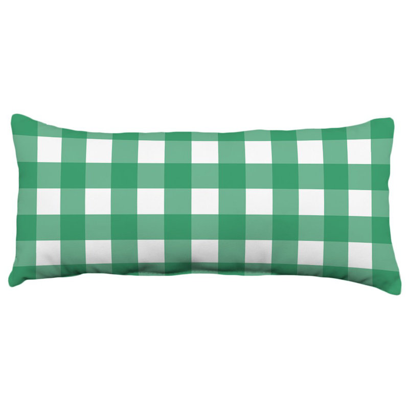 Green and White Buffalo Plaid Polyester Throw Pillow
