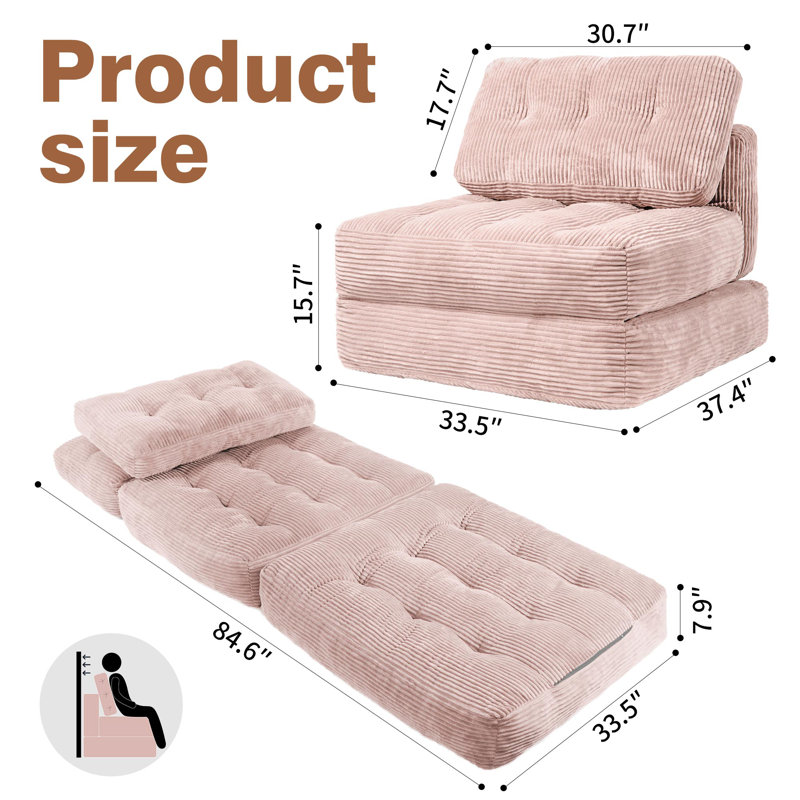 Boneless Folding Sofa Bed,Convertible Sleeper Chair for Adults,Folding Floor Couch with Pillow & Foam Filling for Living Room & Bedro