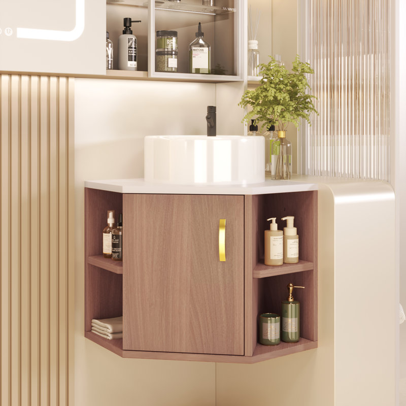 Thelma 500mm Single Bathroom Vanity with Vessel Basin, Brown/Gold