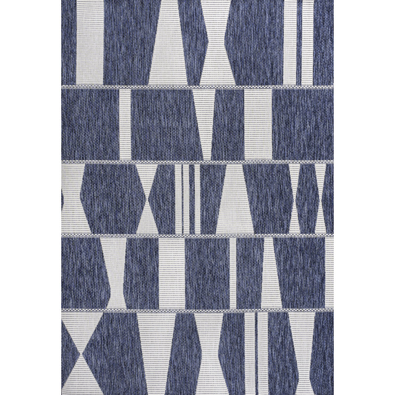 Tapis d'intérieur / extérieur bleu / crème Olesia, Rectangle 2 pi 11 po x 4 pi 11 po