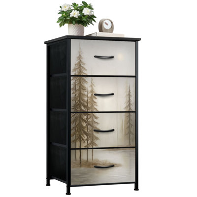 Commode pour chambre à coucher avec 4 tiroirs de rangement Abstrait pastel grunge forêt paysage arbre moderne nordique grandes commodes en pin