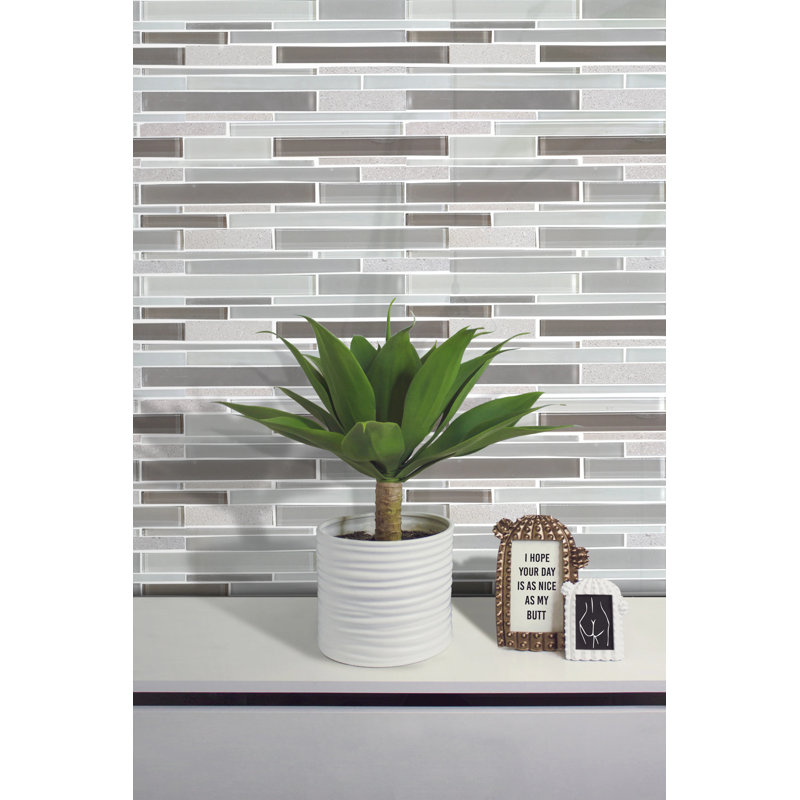 Carrelage mural mosaïque en marbre et verre 12 pi X 12 po (1,08 pi2 / pièce), Brun/blanc/gris