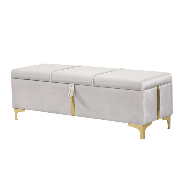 Banc de rangement rembourré beige, pieds en métal, pour chambre à coucher et salon, design moderne, grand espace de rangement, 47,2 po x 15,6 po, 15,8 po
