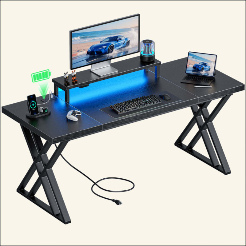 Thick Desktop Board Computer Desk -180 BLACK, Black