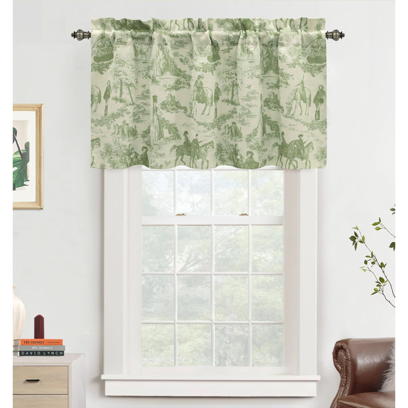 Toile Linen Lined Valance Double Layer Thermal Room Darkening Blackout Window Valance Curtain for Kitchen Bathroom Farmhouse French Country Vintage Printed Pattern Single