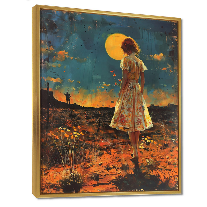 «Moonlight Memories Full Moon Prairie», art mural mode femme, Toile dorée avec cadre flottant, H 40 po x l 30 po x P 1,5 po