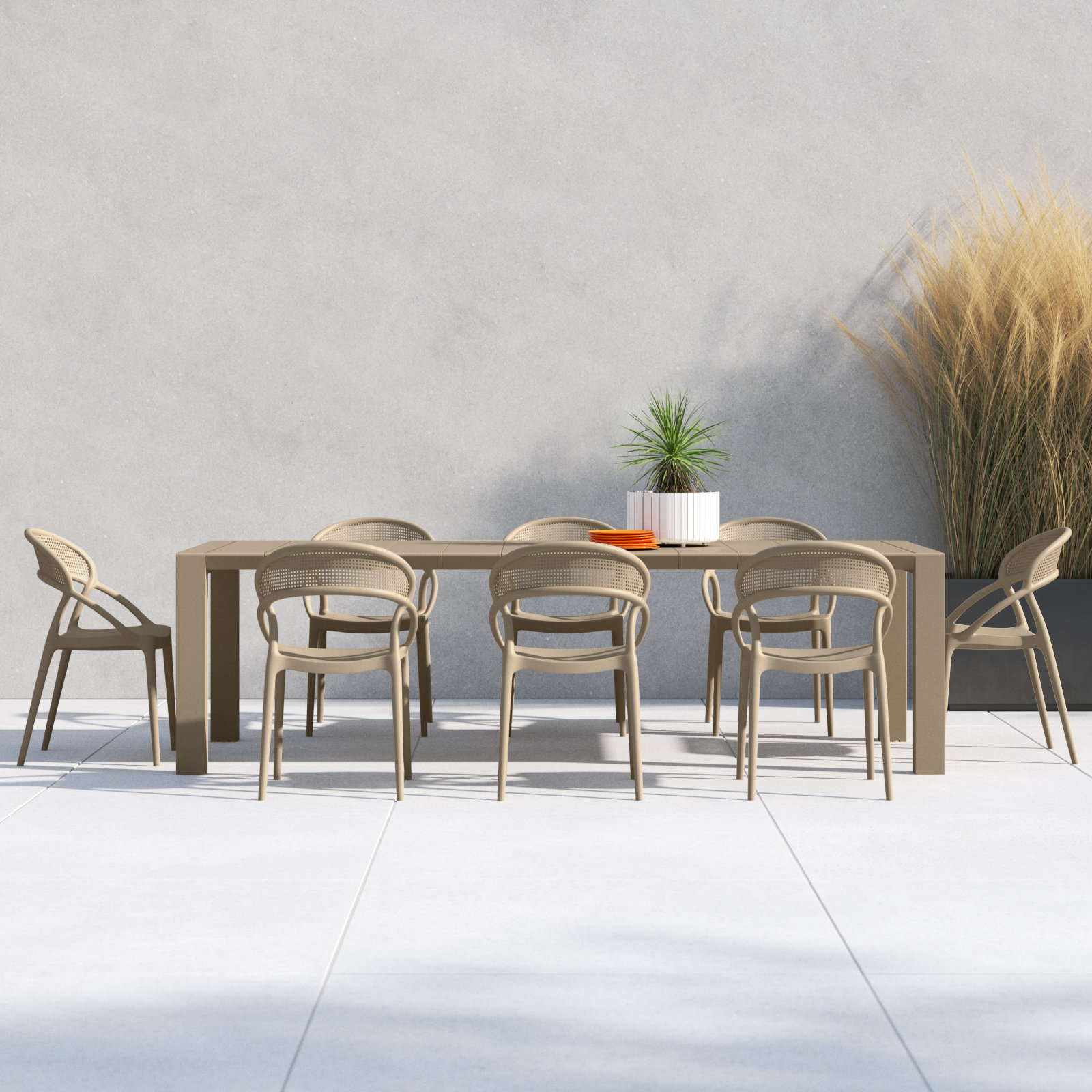Farrah 118" Patio Dining Set, Taupe