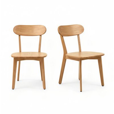 Ensemble de 2 chaises de salle à manger 100% bois massif de style Mid-Century avec dossier incurvé, chaise de cuisine avec patins réglables pour la salle à manger, la cuisine, le salon, le bureau, la couleur du bois naturel