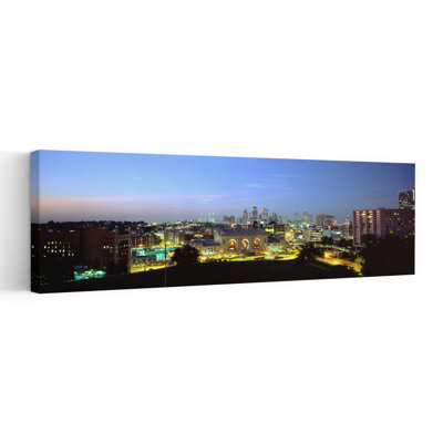 High Angle View Of A City Lit Up At Dusk, Kansas City, Missouri, Usa Abstract Contemporary Architecture City Wall Art