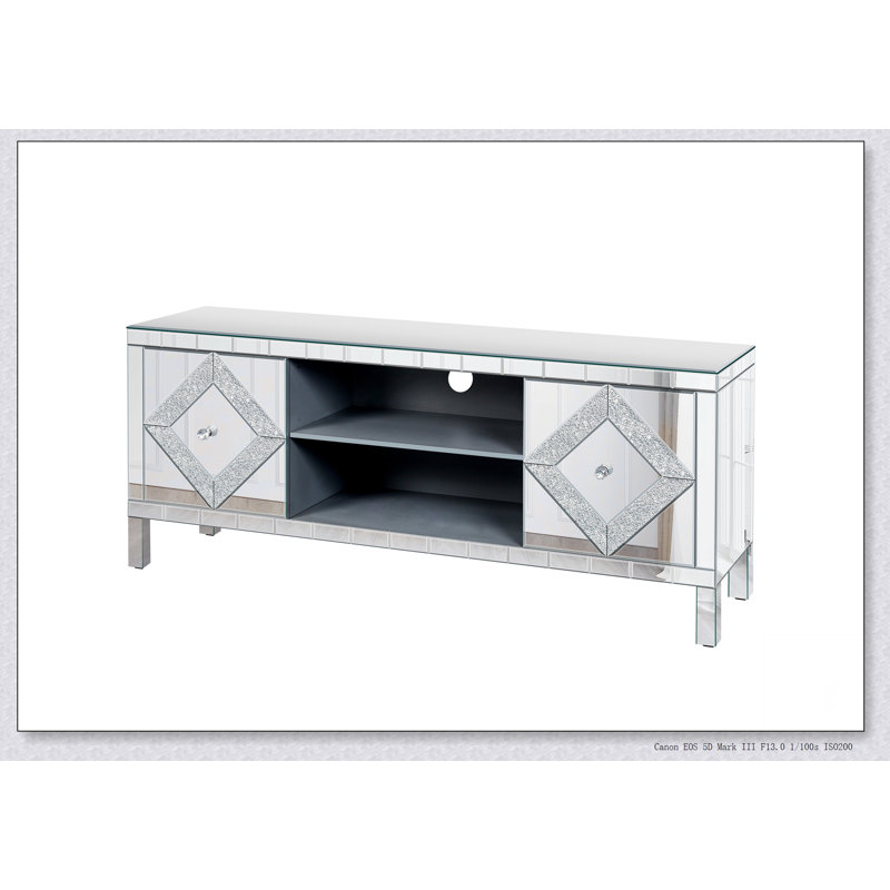 Mirrored TV Stand Mirror Doors with Open Storage