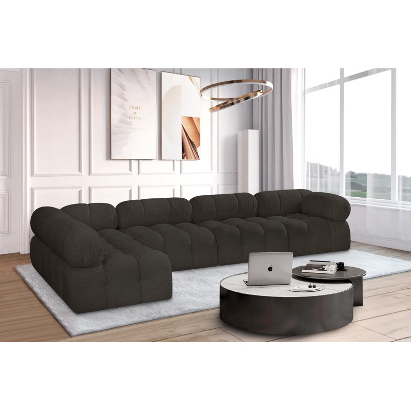 Ames Upholstered Sofa, Brown Boucle Fabric, 3 Armless, 2 Corner