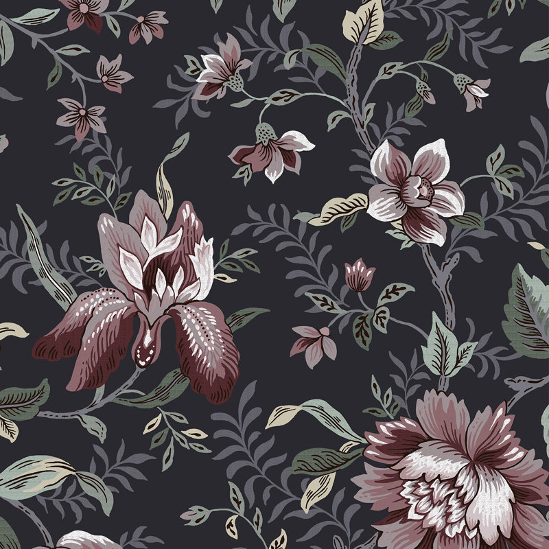 Faded Glamour - Papier peint floral pour chambre, Gris anthracite