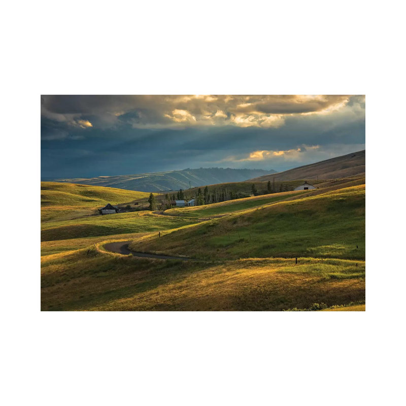 Ranch Nestled in the Rolling Hills Near Hills, Oregon at Sunset 1 Piece Wrapped Canvas Wall Art