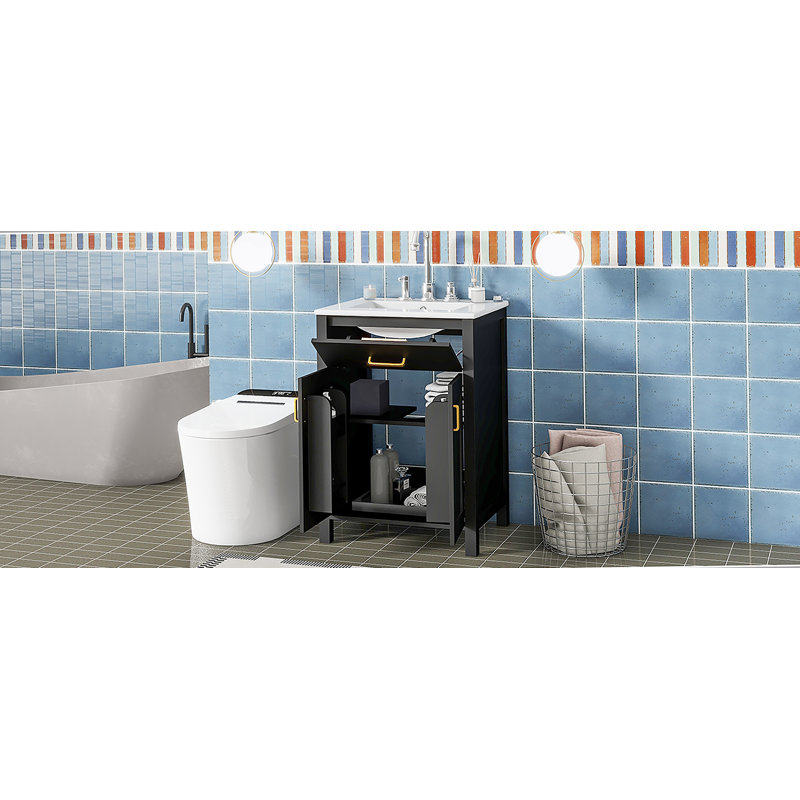 Ensemble de meuble-lavabo 24 po avec lavabo en céramique, meuble-lavabo peu encombrant - l 24 po x P 18 po x H 34 po, 2 portes à fermeture en douceur