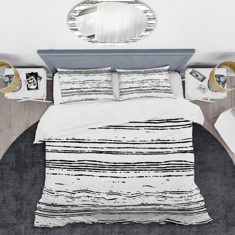 Ensemble de housse de couette en microfibre noir / blanc 3 pièces, Housse de couette simple + 1 taie décorative stan