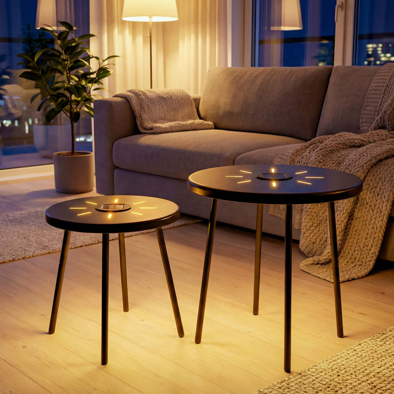 2-Pack Solar Powered LED Side Table Set for Outdoor Indoor Use