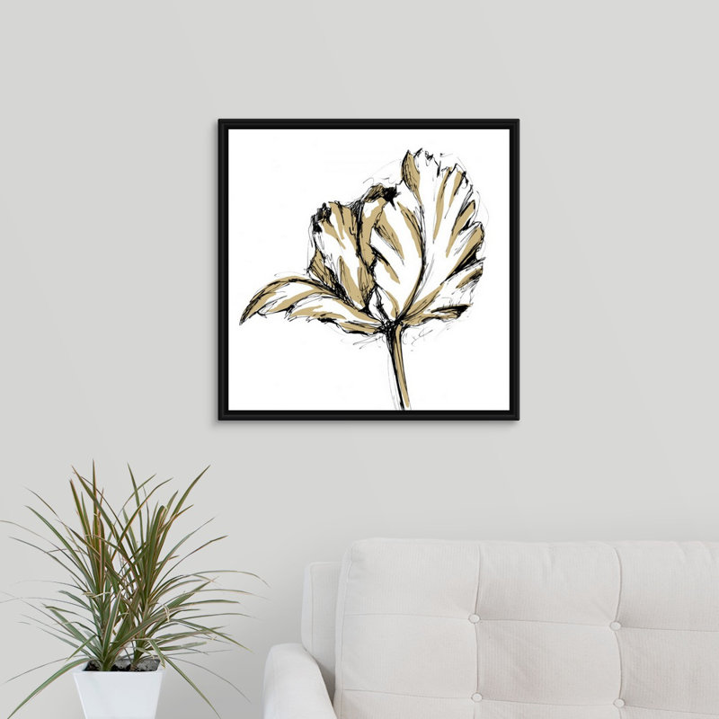 «Gold Tulip III» par The Novogratz, reproduction d'art sur toile, H 20 po x l 20 po x P 1,25 po, Cadre flottant noir