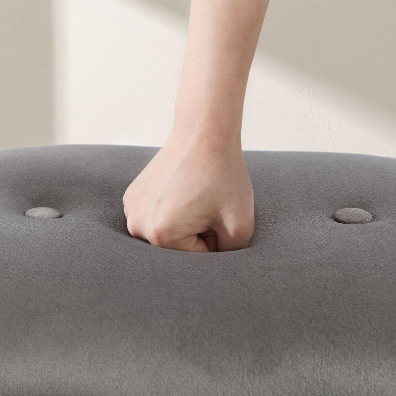 Tabouret de coiffeuse rembourré de 18,5 pouces avec pieds en bois massif, Gris
