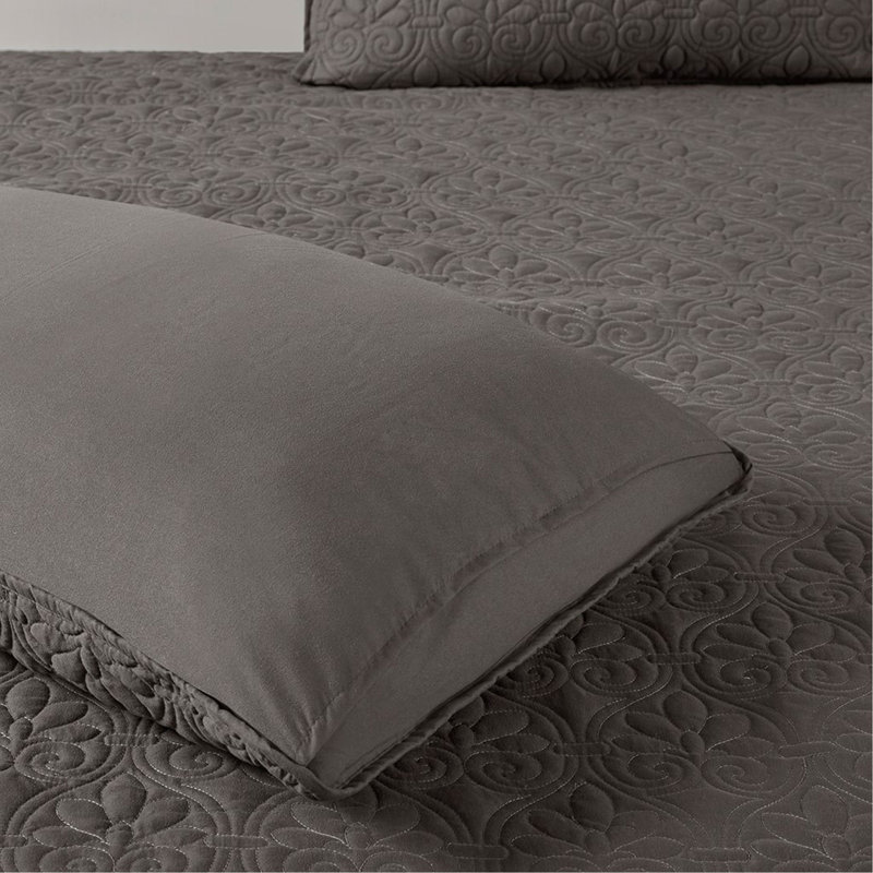 Couvre-lit plissé 3 pièces, Couvre-lit grand + 2 pièces supplémentaires, Gris foncé