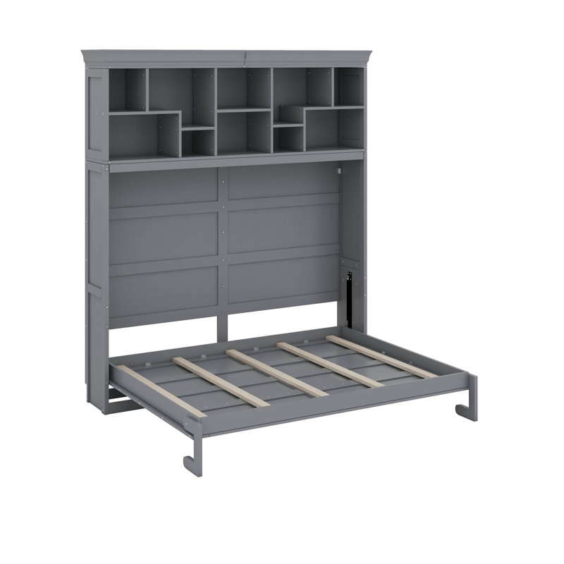 Grand lit escamotable mural avec tablettes supérieures et charge USB, armoire-lit pliable peu encombrante