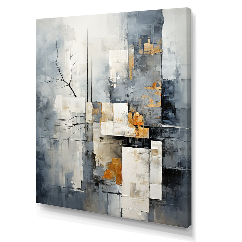«Gray Abstract Cityscape 3 - Abstract Collages», art mural, Toile tendue, H 40 po x l 30 po x P 1,5 po